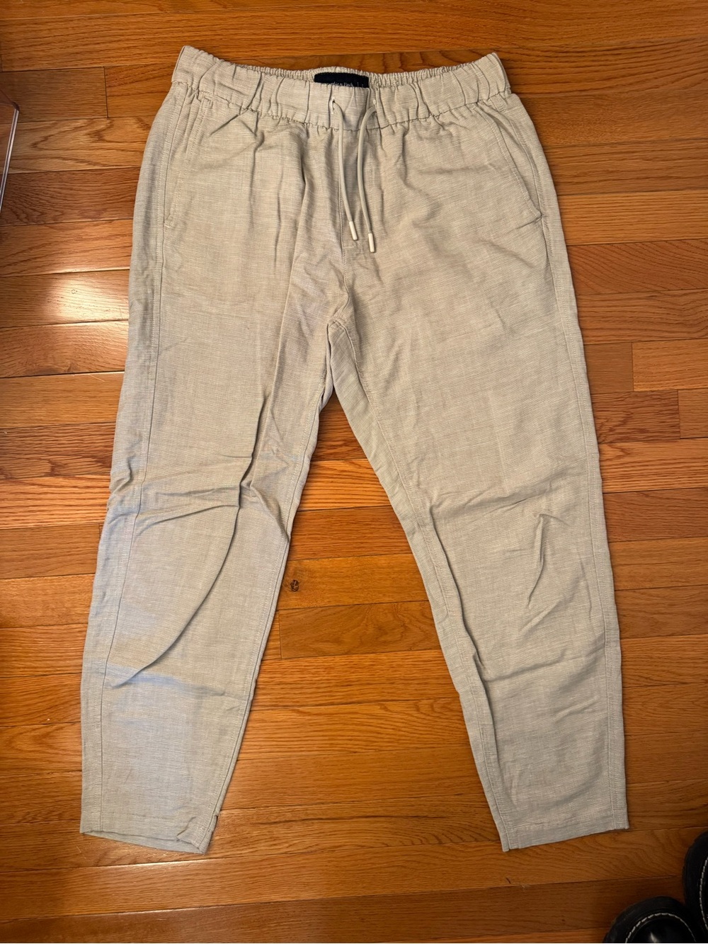 Abercrombie & Fitch Tapered Linen Blend Drawstring Pants Size Small Oatmeal Tan - Picture 3 of 5